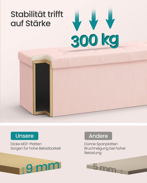 Opbevaringsbænk, 38x76x38 cm, Pink