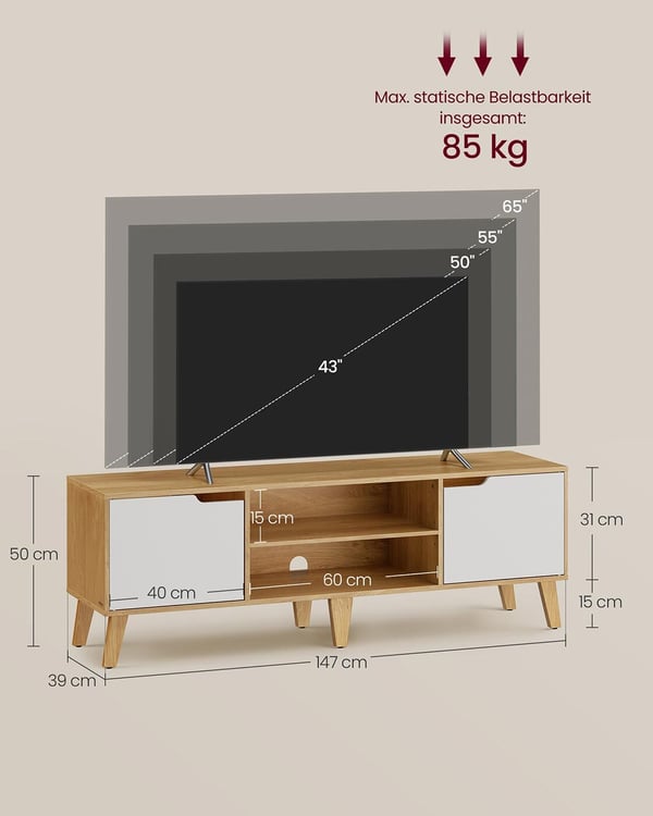 TV-skab, 147x39x50 cm, Lys Eg