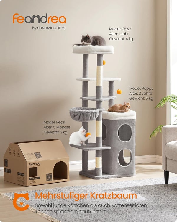 Kattträd, 53x46x152 cm, Grå