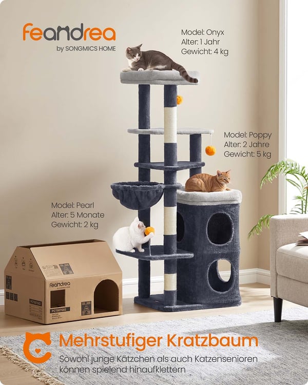 Kattträd, 53x46x152 cm, Mörkgrå