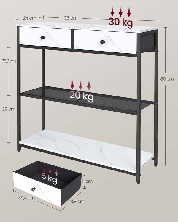 Konsollbord, 24x76x80 cm, Hvit
