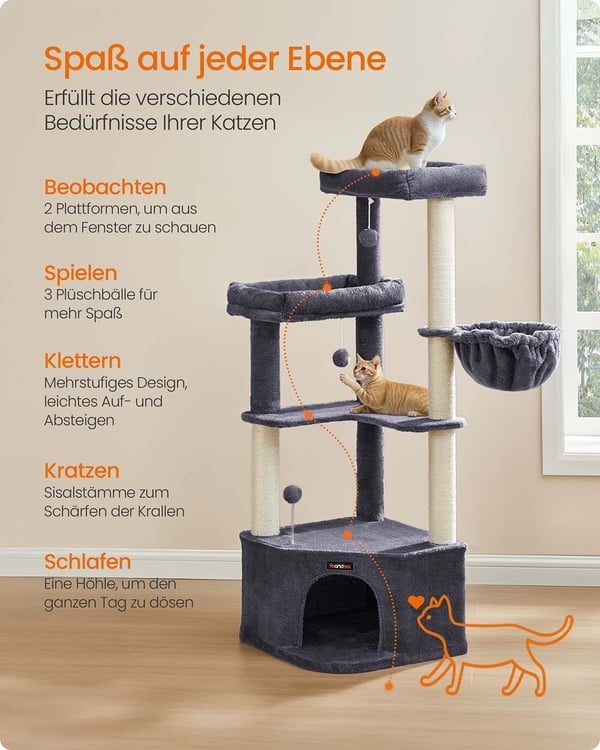 Kattträd, 48,5x48,5x140,7 cm, Mörkgrå