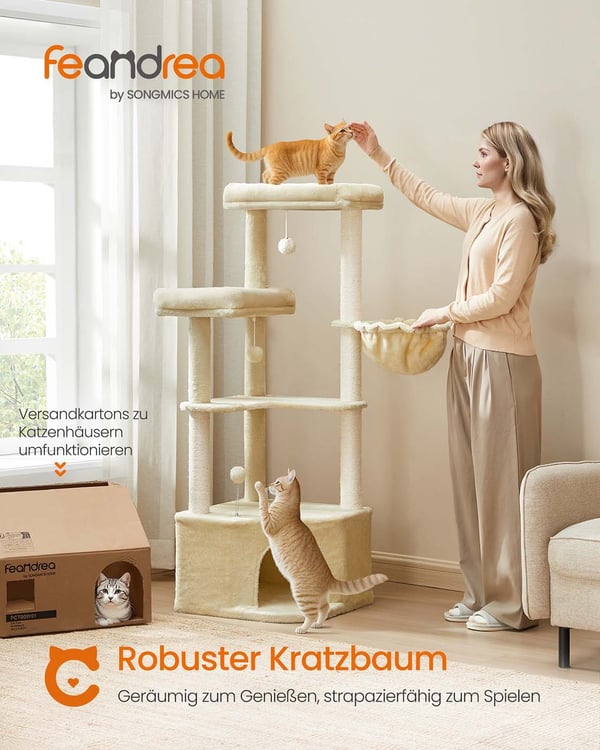 Kattträd, 48,5x48,5x140,7 cm, Beige