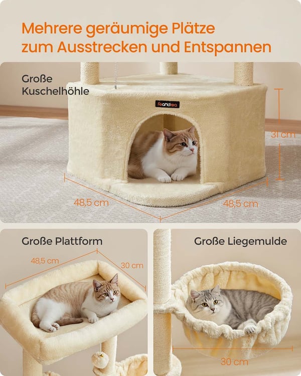 Kattträd, 48,5x48,5x140,7 cm, Beige