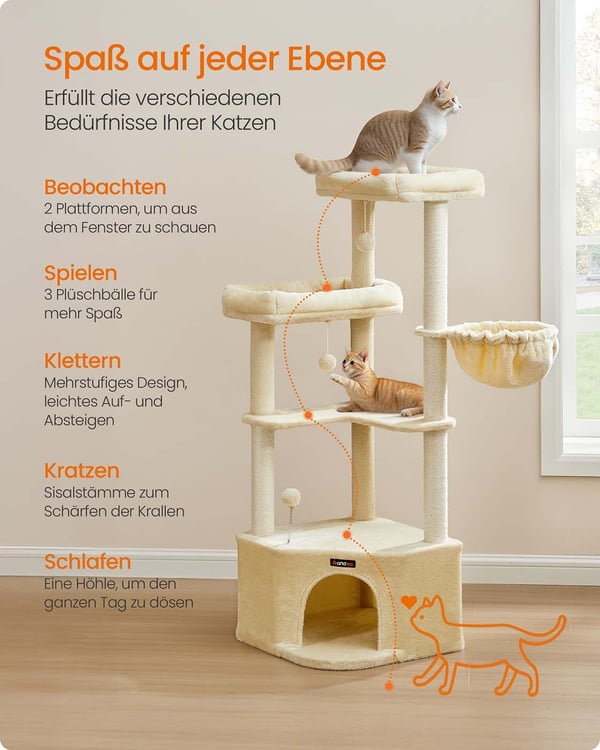 Kattträd, 48,5x48,5x140,7 cm, Beige