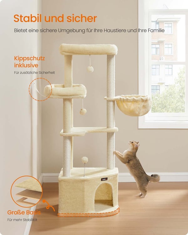 Kattträd, 48,5x48,5x140,7 cm, Beige