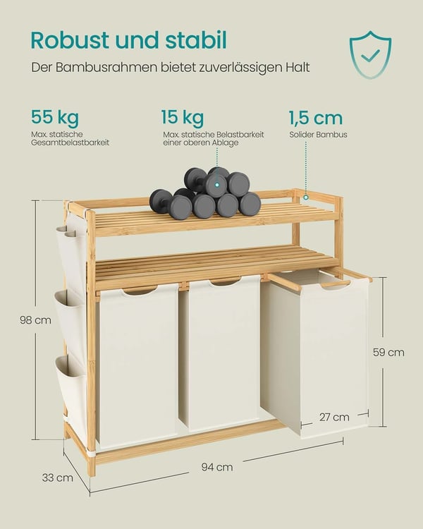 Skittentøyskurv, 63x33x98 cm, Hvit