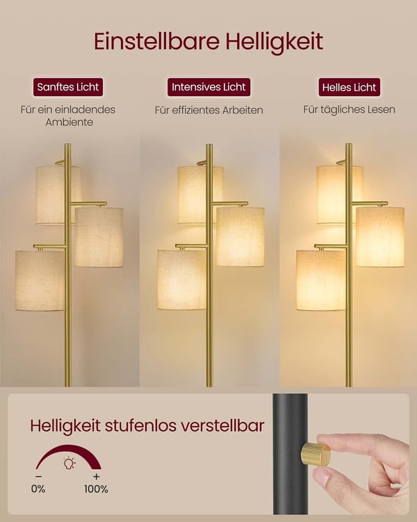 Gulvlampe, 29x29x173 cm, Guld