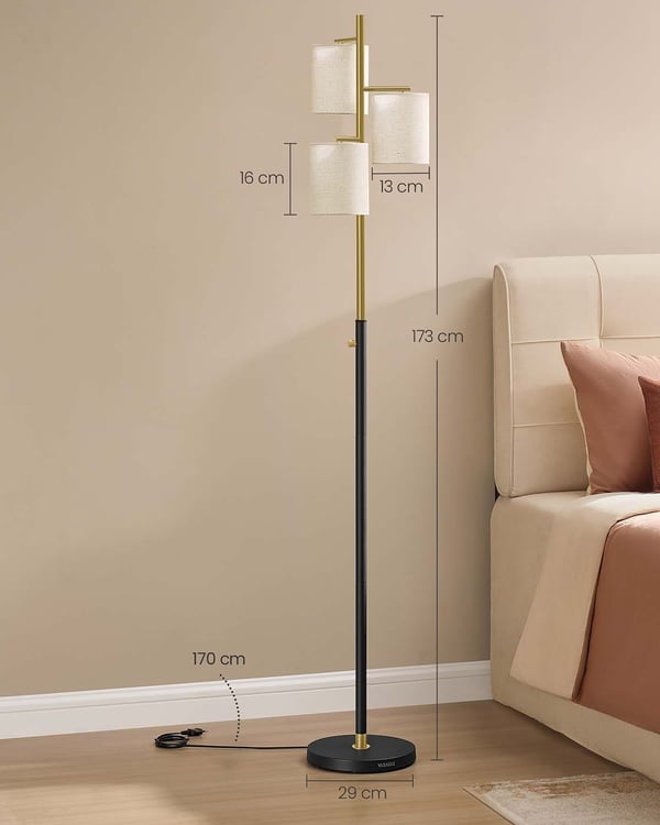 Gulvlampe, 29x29x173 cm, Guld