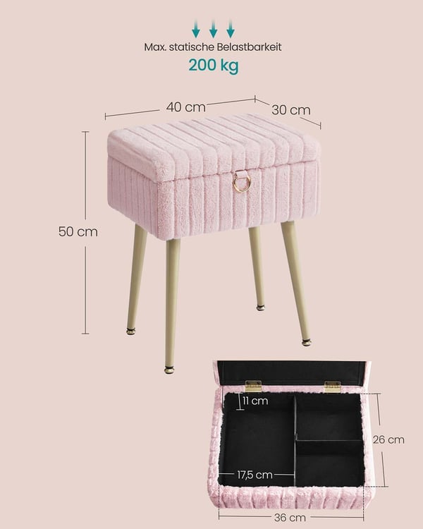 Sminkebenk krakk, 30x40x50 cm, Rosa