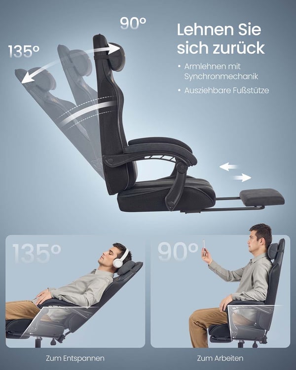 Gamerstol, 70x70x123,5-133 cm, Sort