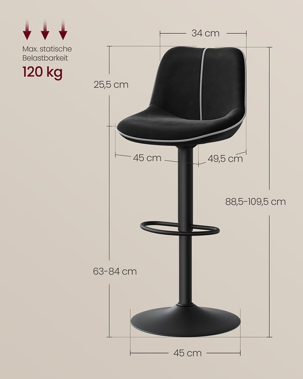Barstolset, 49,5x45x88,5-109,5 cm, svart