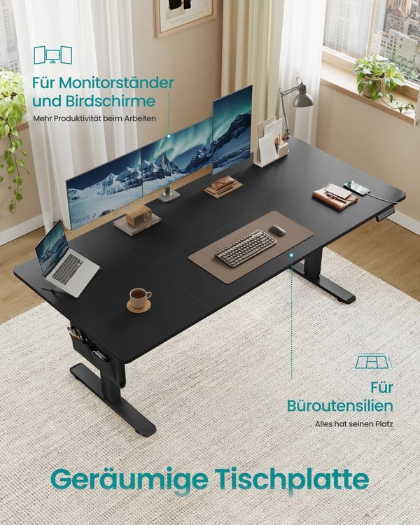 Justerbart Skrivebord, 60x120x72-120 cm, Sort