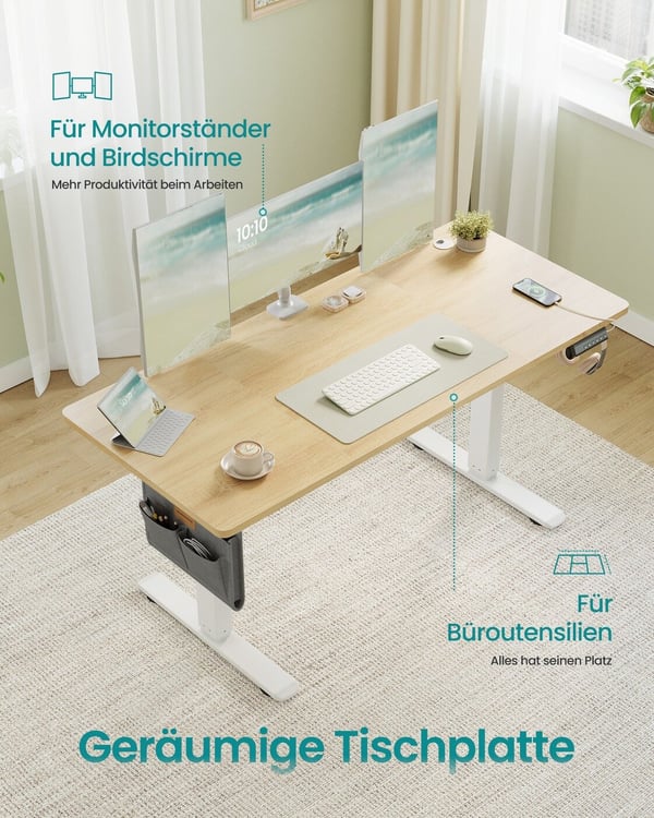 Justerbart skrivebord, 60x120x72-120 cm, Hvit