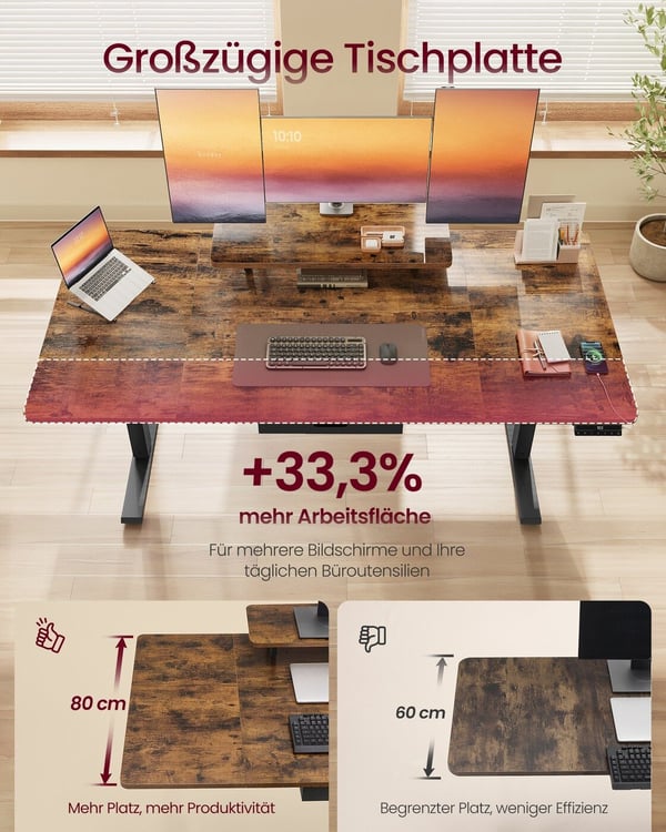 Højdejusterbart Skrivebord, 160x80x72-120 cm, Brun
