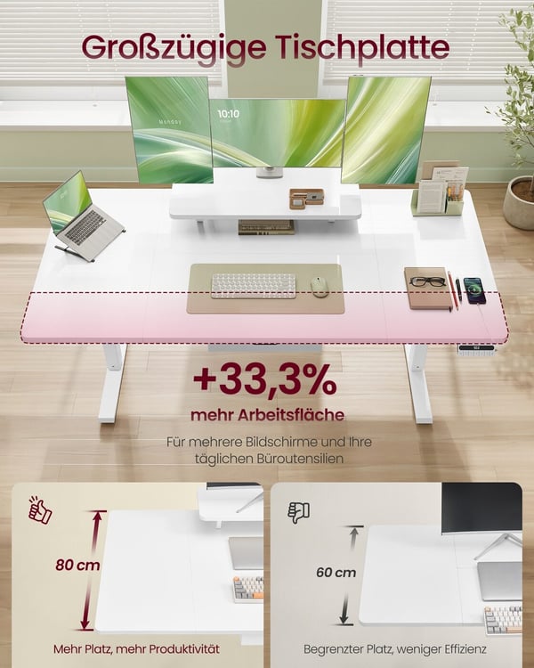 Højdejusterbart skrivebord, 140x70 cm, hvid