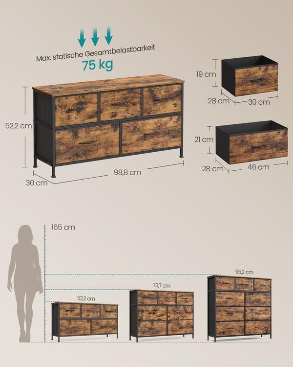 Kommode, 30x98,8x52,2 cm, Brun, Sort