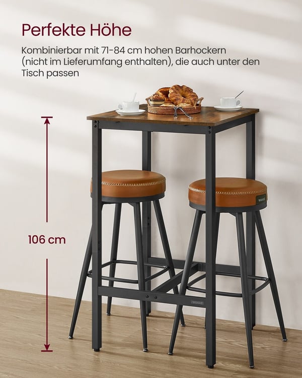 Barbord, 60x60x106 cm, Brun-Svart