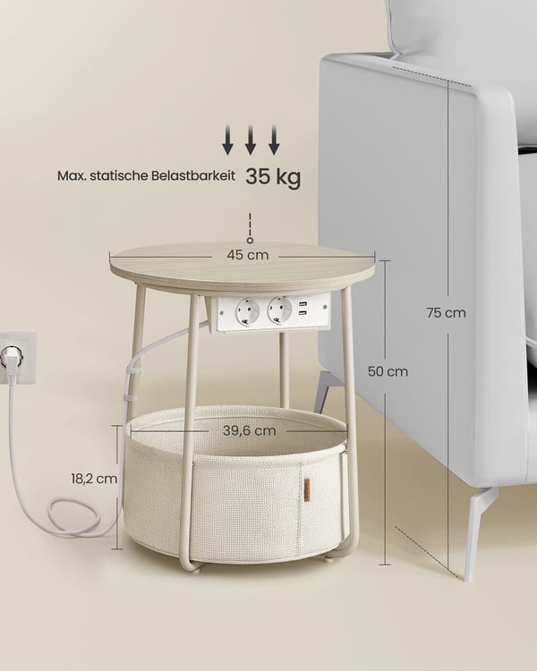 Sidebord, 45x50 cm, Beige