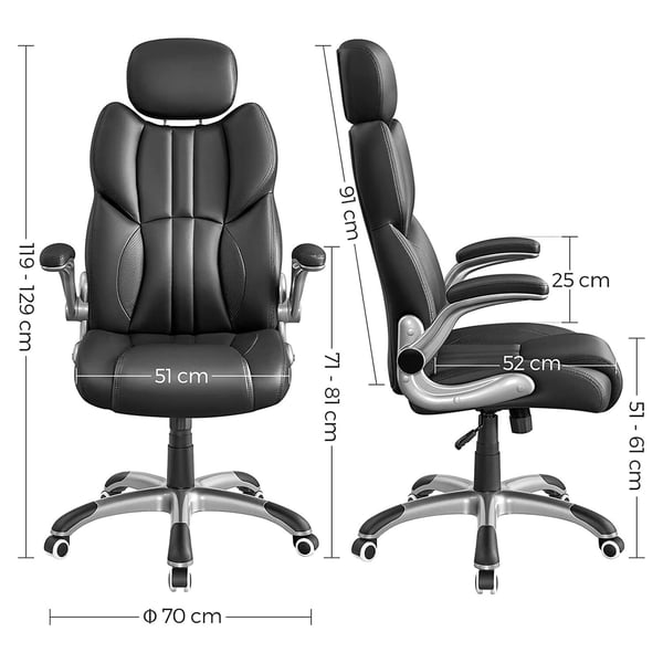 Kontorstol, ergonomisk drejestol, 70x72x119-129 cm, sort