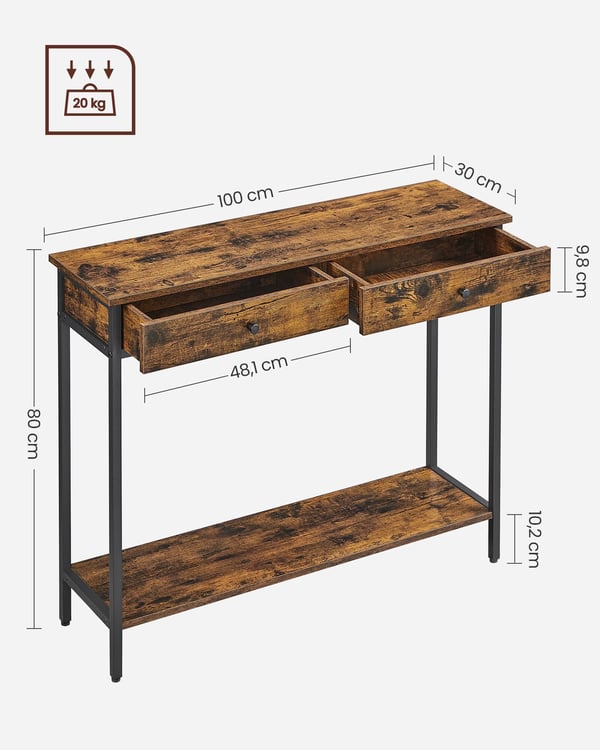 Konsolbord, 100x30x80 cm, Brun Sort