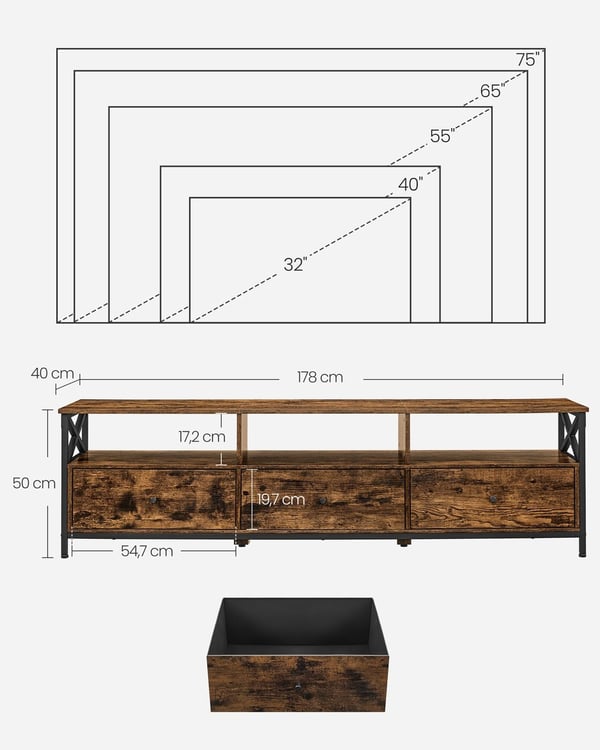 TV-taso, 178x40x50 cm, Ruskea-Musta