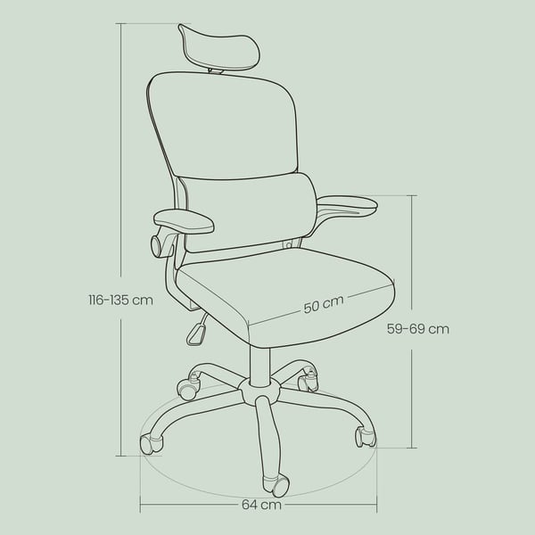 Kontorstol, 64x71,5x116-135 cm, Sort