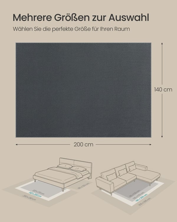 Stuetæppe, 140 x 200 cm, grå