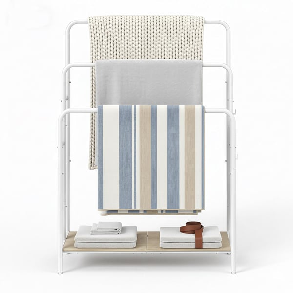Handdukshylla, 70x30x101 cm, Vit-Beige
