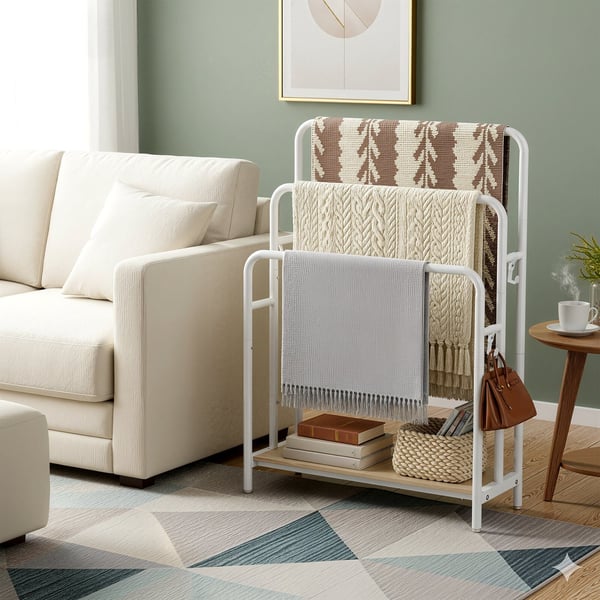 Handdukshylla, 70x30x101 cm, Vit-Beige