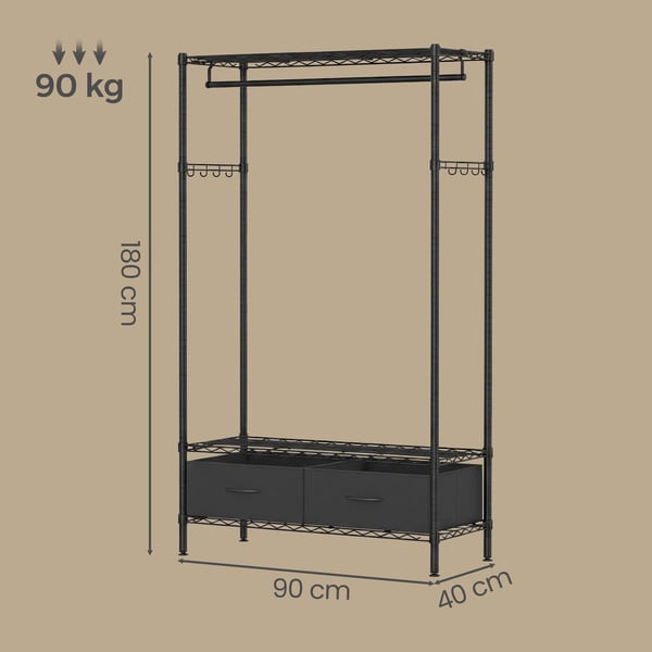 Tøjstativ, 40x90x180 cm, Sort, Metal