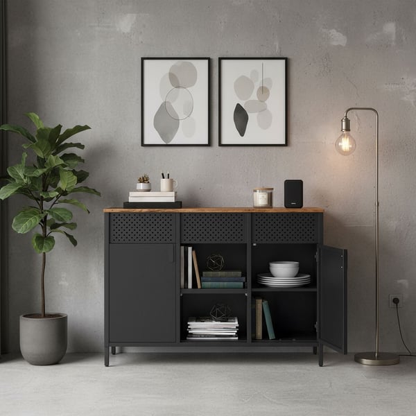 Opbevaringsskab, 40x110x76 cm, Brun-Sort