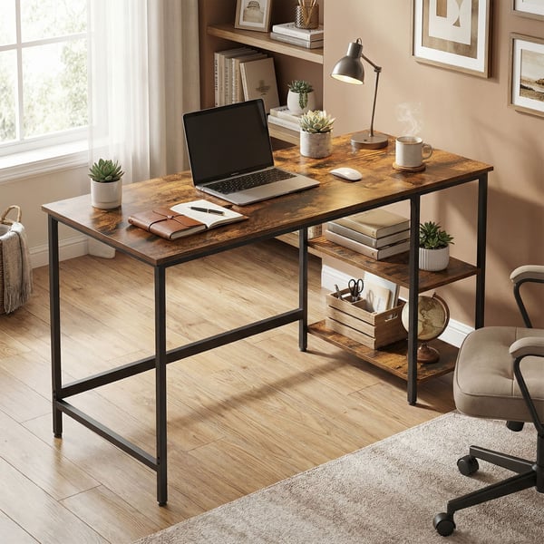 Skrivebord, 140,5x60,5x76,3 cm, Brun