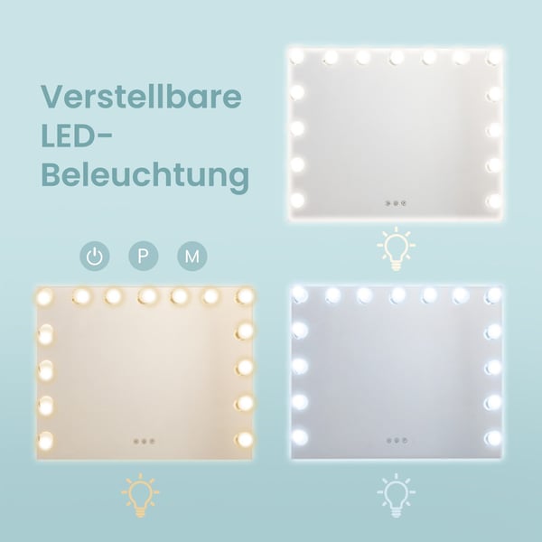 Makeupspejl, 10x62,5x45,8 cm, Hvid