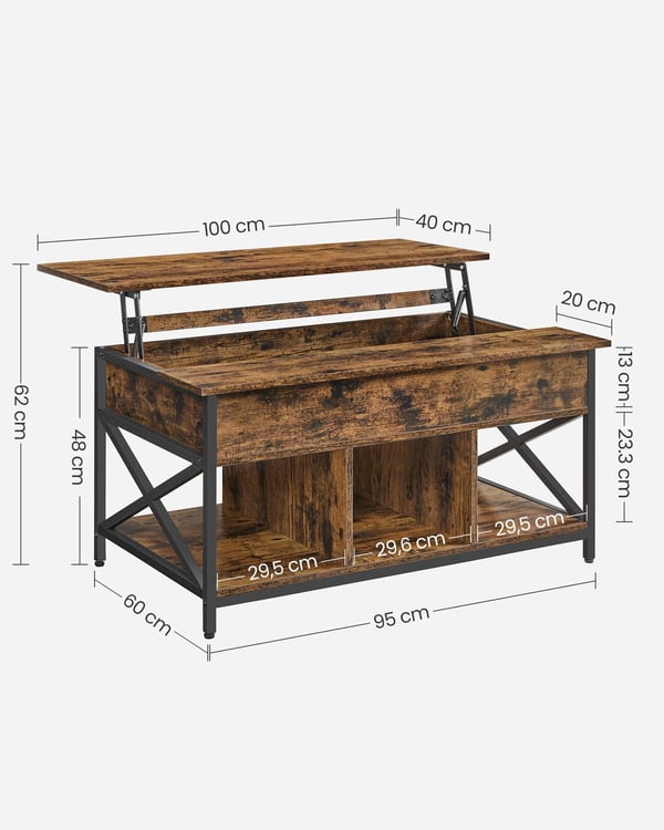 Sofabord, 60x100x48-62 cm, Brun Sort