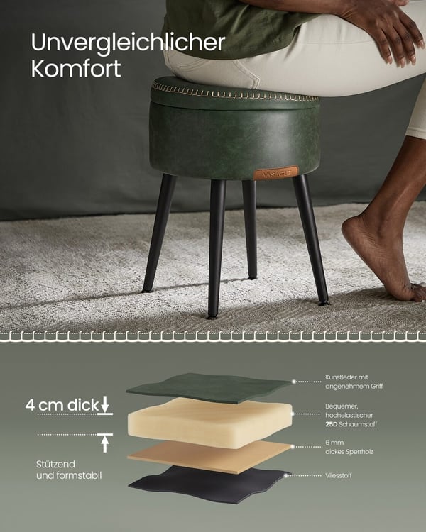 Rund Ottoman Skammel, 38,2x44,4 cm, Grøn