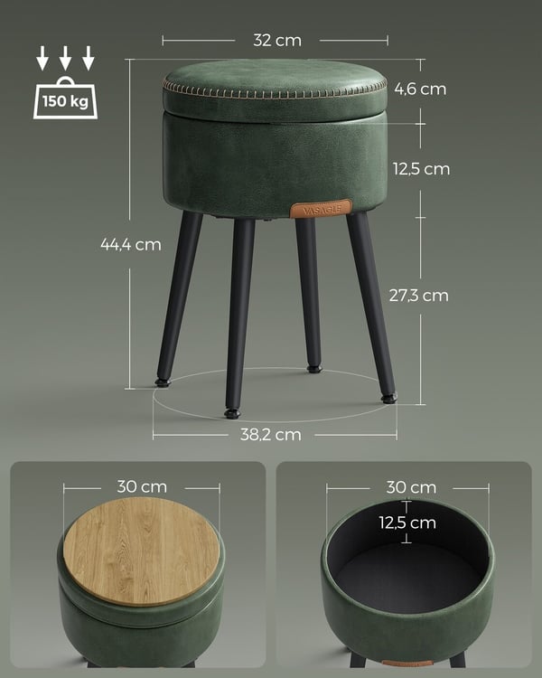 Rund Ottoman Skammel, 38,2x44,4 cm, Grøn