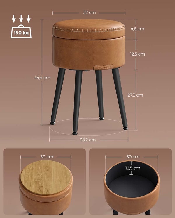 Rund puff krakk, 38,2x44,4 cm, Brun