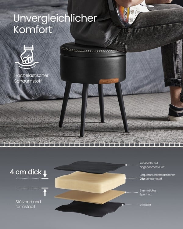 Rund krakk puff, 38,2x44,4 cm, svart