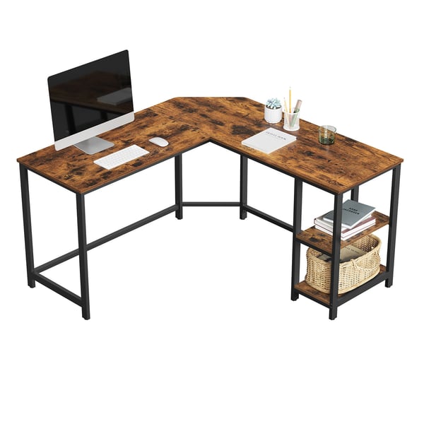 Datamaskinbord, L-formet hjørneskrivebord, 138x138x75 cm, brun svart