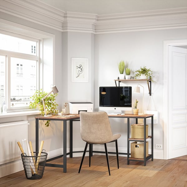 Datamaskinbord, L-formet hjørneskrivebord, 138x138x75 cm, brun svart