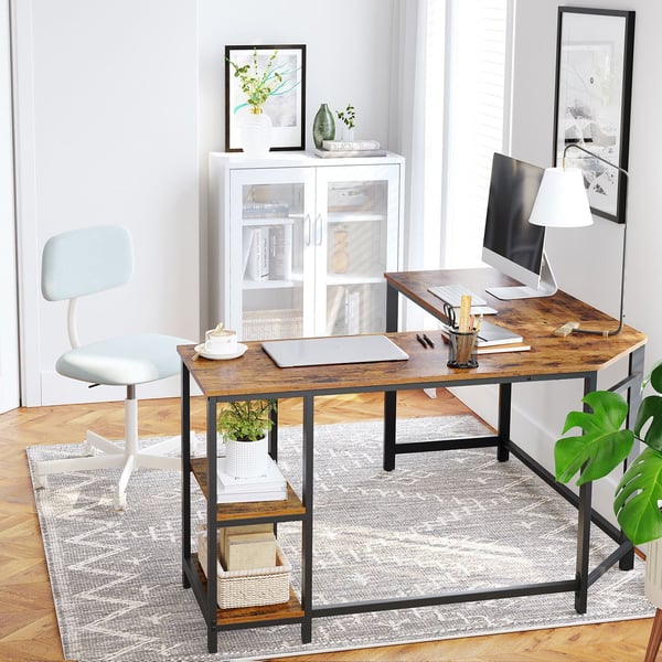 Datamaskinbord, L-formet hjørneskrivebord, 138x138x75 cm, brun svart