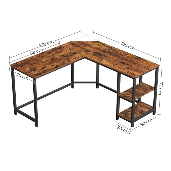 Datamaskinbord, L-formet hjørneskrivebord, 138x138x75 cm, brun svart