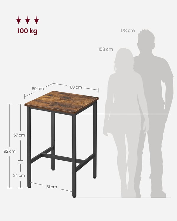 Barbord, 60x60x90 cm, brun och svart