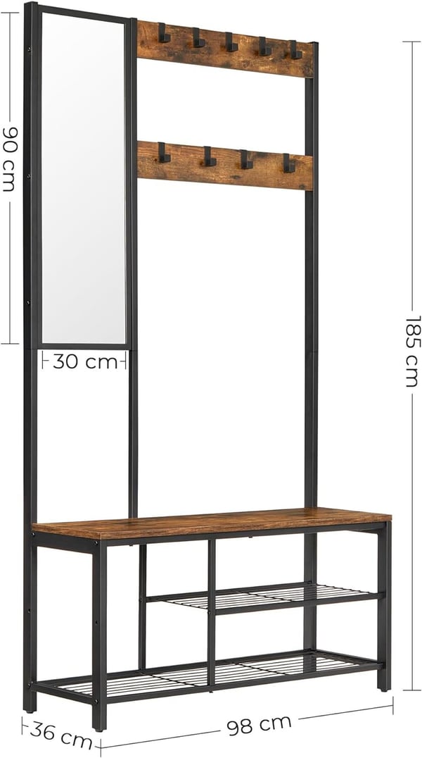 Klädhängare, 98x36x185 cm, Brun och Svart