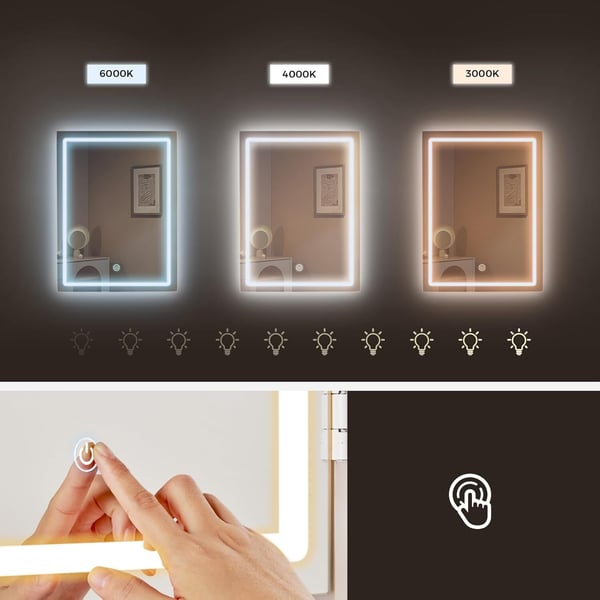 Toiletbord, LED-spejl, justerbare hylder, hvid