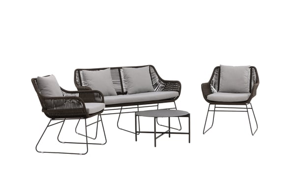 Oleskeluryhmä, Davao, Sohva: 73x133x73 cm, Pöytä: 70x40 cm, Tuoli: 73x70x73 cm, Tummanharmaa