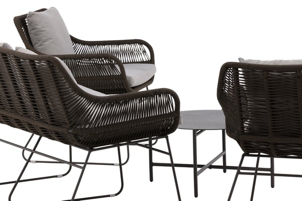 Oleskeluryhmä, Davao, Sohva: 73x133x73 cm, Pöytä: 70x40 cm, Tuoli: 73x70x73 cm, Tummanharmaa