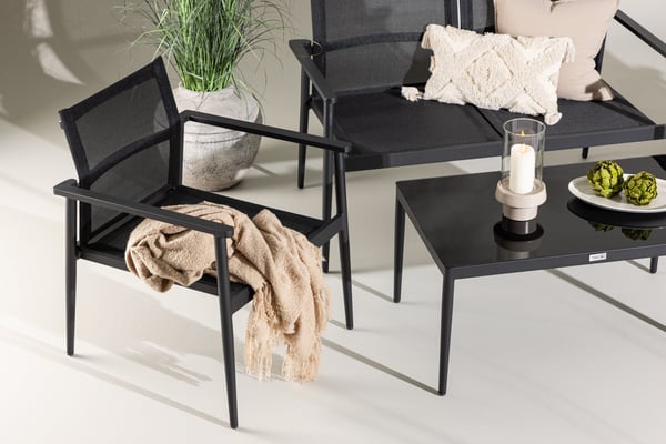 Sohvasarja, Break, Tuoli: 81x65 cm, Sohva: 81x105 cm, Pöytä: 43x90 cm, Musta