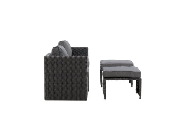 Sohvaryhmä, Nelikko, Tuoli: 64x66 cm, Sohva: 64x65,5 cm, Pöytä: 51x63 cm, Musta